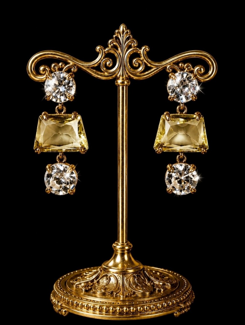 J Crew Citrine Color Abstract Stones With Clear Rhinestones Pierced Earrings